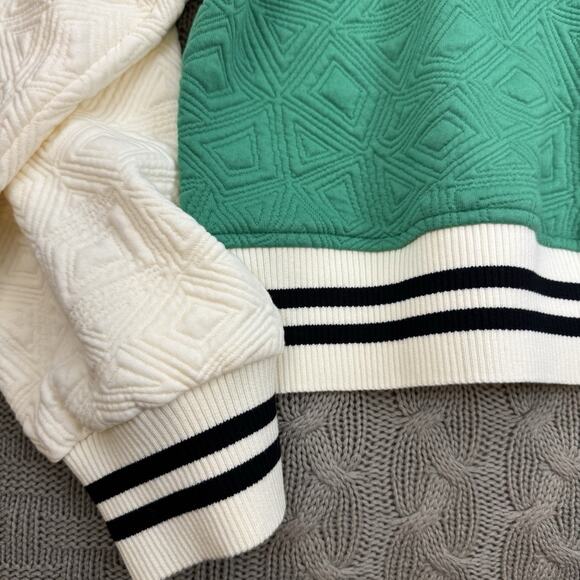 THML Women’s Lainey Quilted Varsity Style Kelly Green & Cream Jacket Size Large - Picture 9 of 12